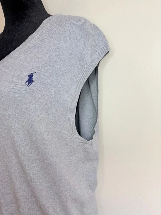 Polo Ralph Lauren Pima Cotton Sweater Vest Mens M Gray Blue Classic Preppy Lux - Picture 3 of 8